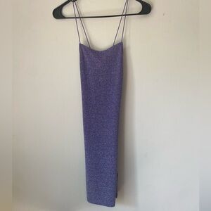 Bodycon purple shimmer dress with cross straps in the back